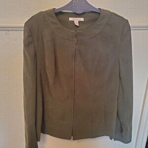 JM Collection Stretch  Zip Front Jacket Full‎ Zip Women's Size 10 Olive Green